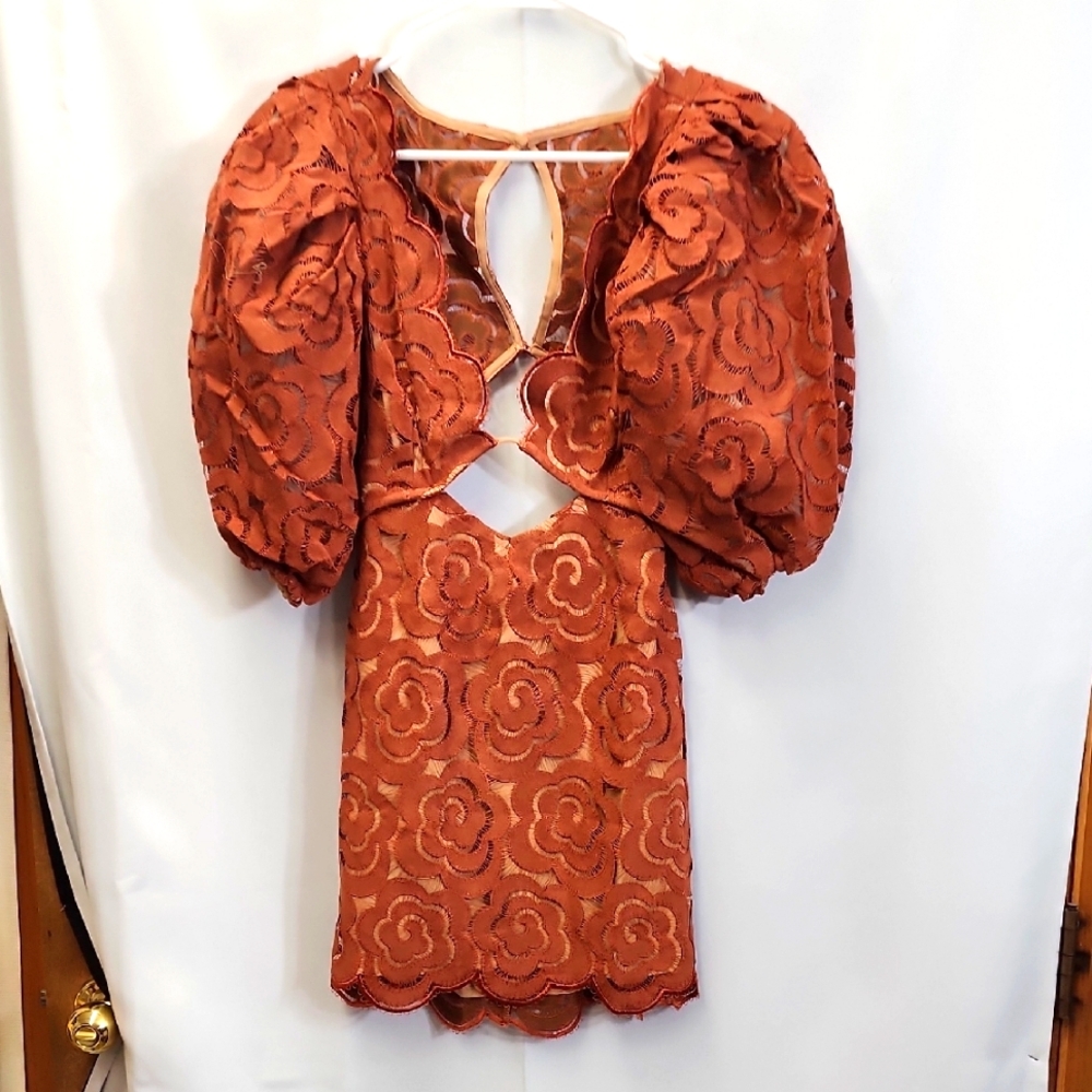 For Love And Lemons Rust Floral Mini Dress